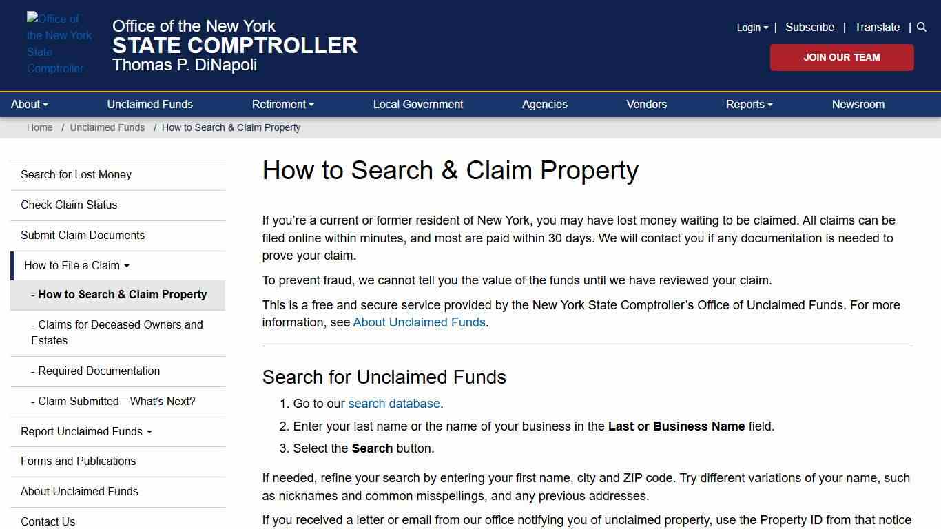 How to Search & Claim Property | Office of the New York State Comptroller